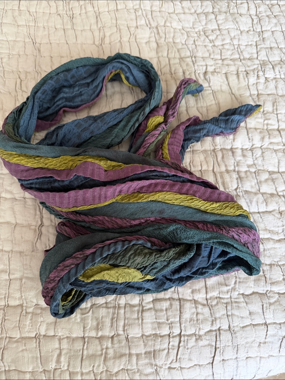 Multicolor Crinkled Scarf - Blue, Purple & Olive scarf belt turban beautiful